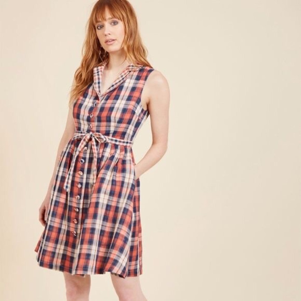 ModCloth Community Brunch plaid sleeveless dress